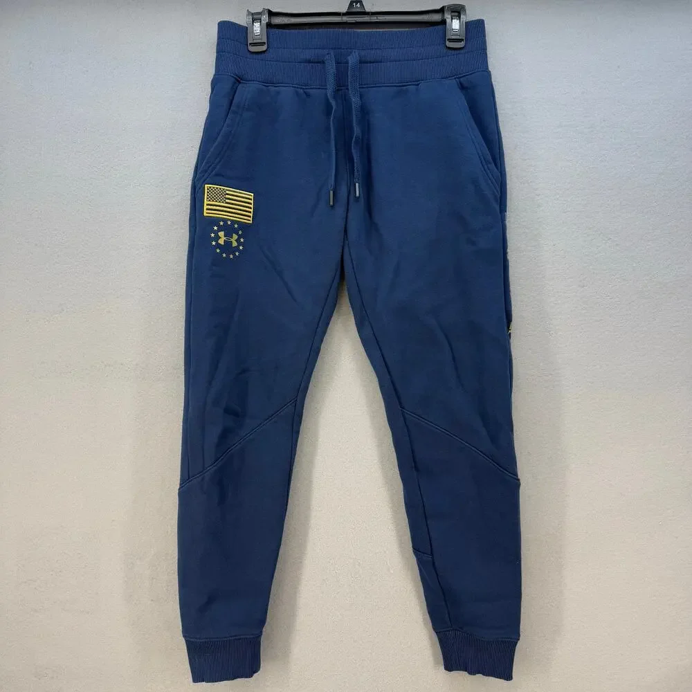 Under Armour Project Rock Respect Joggers Mens S Blue Gold US Flag Patch Sporty - Picture 1 of 13